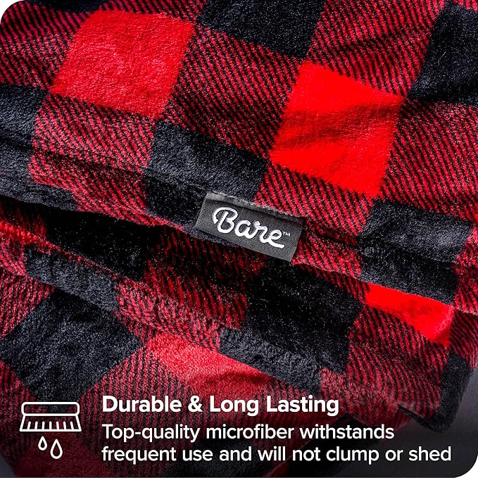 Bare Home Fleece Blanket - King Size - Ultra-Soft Lightweight for Bed, Sofa, and Couch - Luxury Microplush - Cozy Warm Blanket (King, Buffalo Plaid - Red/Black)