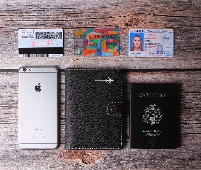 Genuine Leather Passport Case, RFID Passport Cover with Credit Card Holder for Women and Men Family ID Travel