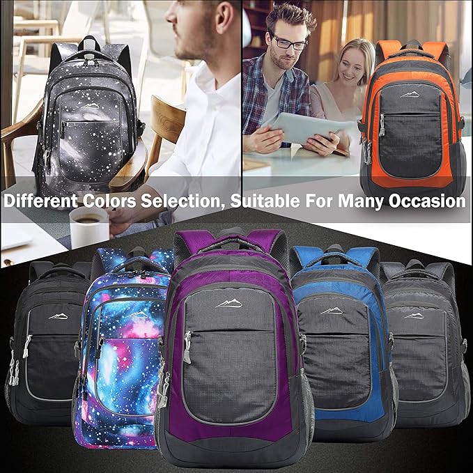 ProEtrade Backpack Bookbag for College Sturdy Travel Business Hiking Fit Laptop Up to 15.6 Inch Multi Compartment Gifts for Men Women Night Light Reflective (Black)