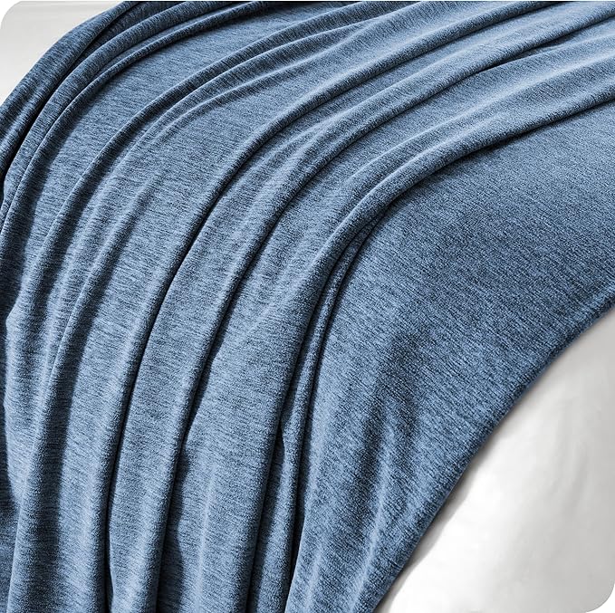 Bare Home Polar Fleece Blanket - Throw - Warm & Cozy - Premium Fleece for Bed, Sofa, Camping, Travel and Cold Nights - Lightweight Blanket (Throw, Heathered Dark Blue)