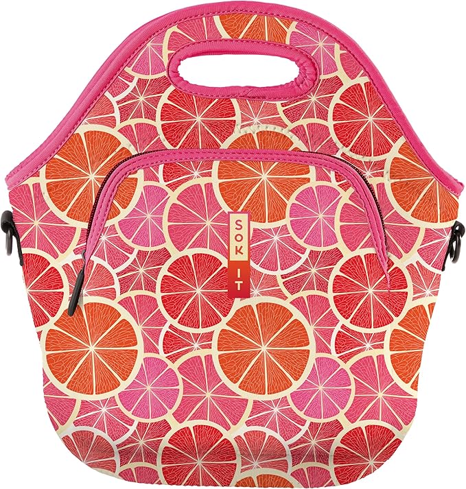 Sok It LunchTote Zippered Bag Insulated Neoprene Caddy (Sunshine Slices, X-Large 6.5 Quart Lunch Tote)