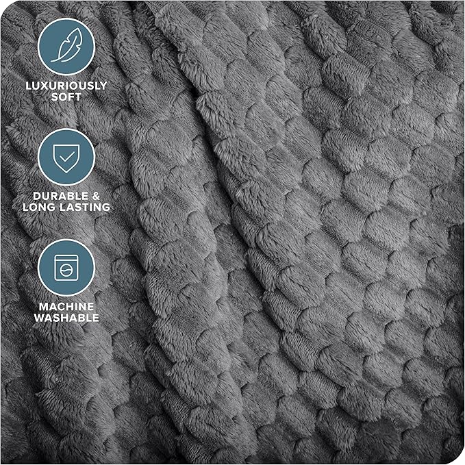 Bare Home Textured Fleece Blanket - Full/Queen - Ultra-Soft Lightweight for Bed, Sofa, and Couch - Luxury Microplush - Cozy Warm Blanket (Full/Queen, Waffle Grey)
