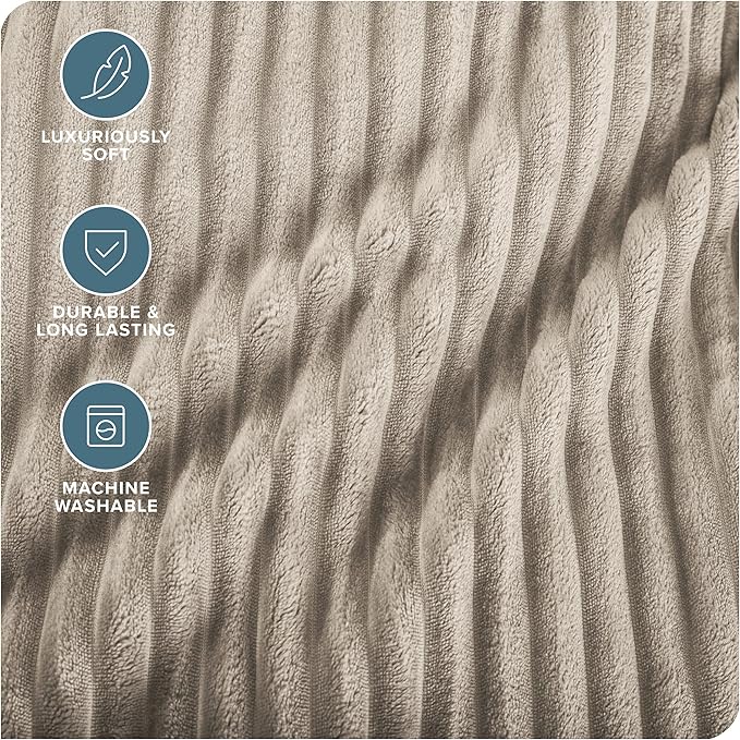 Bare Home Textured Fleece Blanket - Twin/Twin Extra Long - Ultra-Soft Lightweight for Bed, Sofa, and Couch - Luxury Microplush - Cozy Warm Blanket (Twin/Twin XL, Ribbed Oyster)